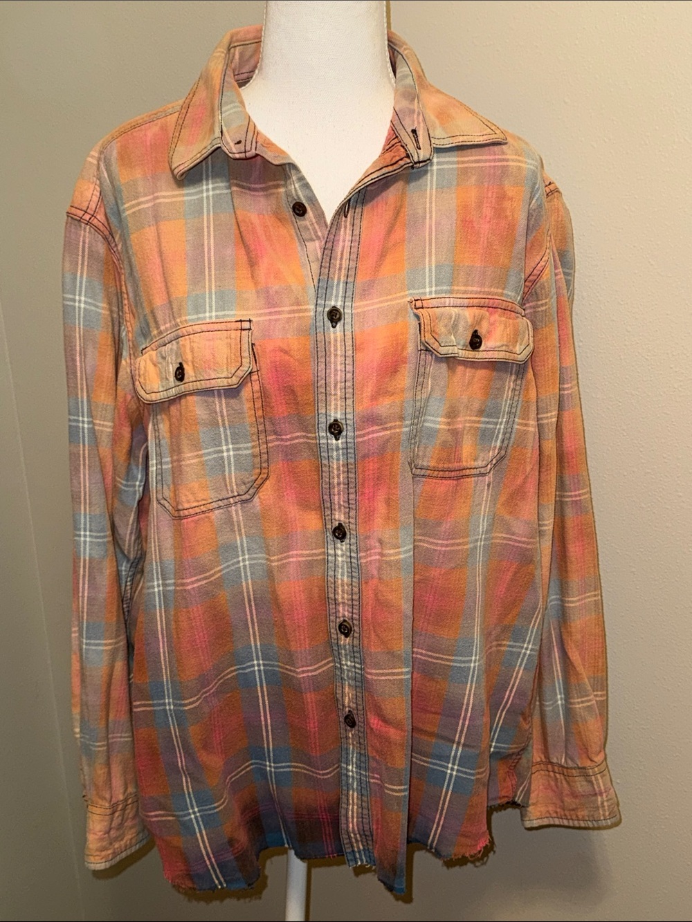 Vintage Women’s Pink Plaid Button-Up Flannel - Large